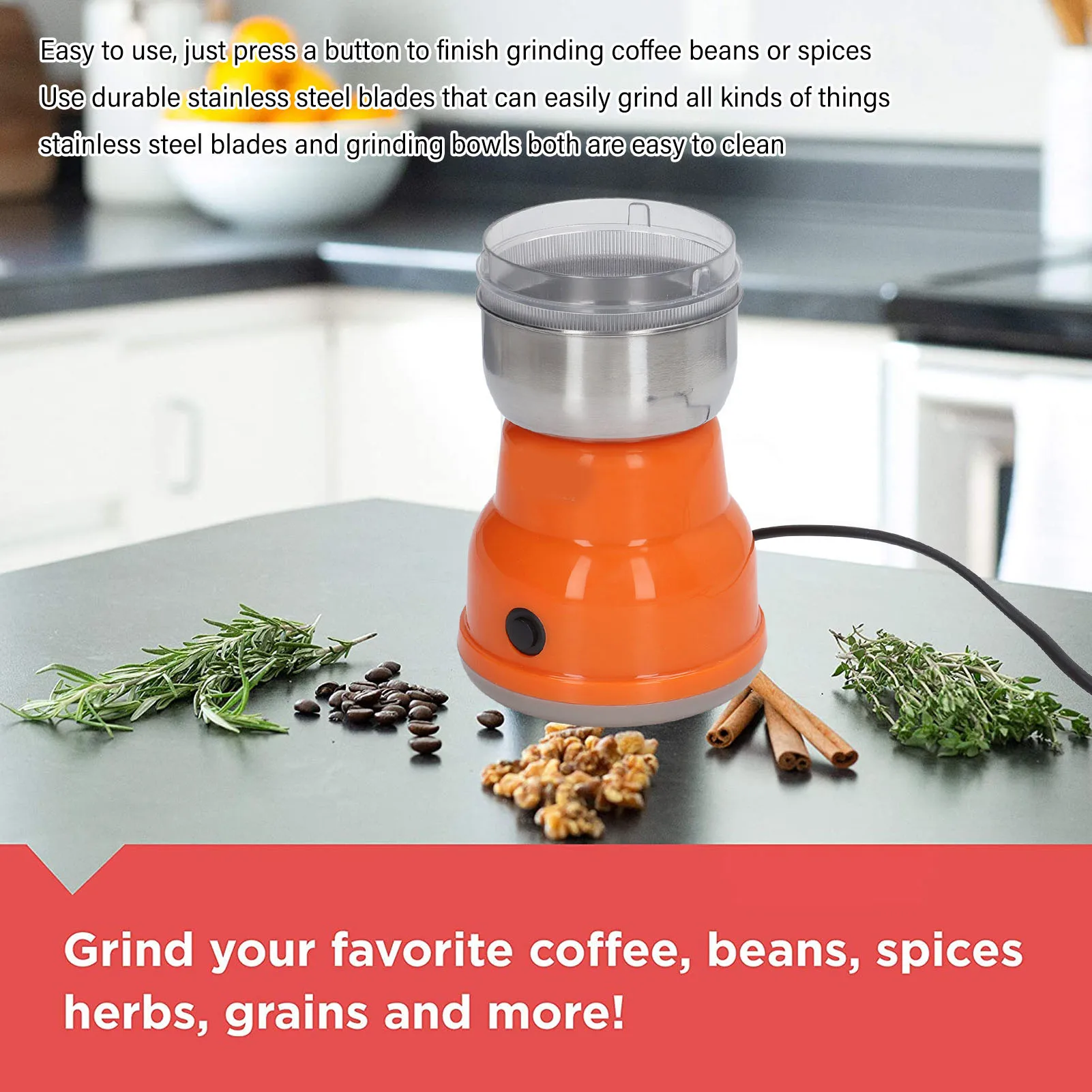 مطحنة القهوة الكهربائية 300 واط شفرة من الفولاذ المقاوم للصدأ طحن حبوب البن التوابل