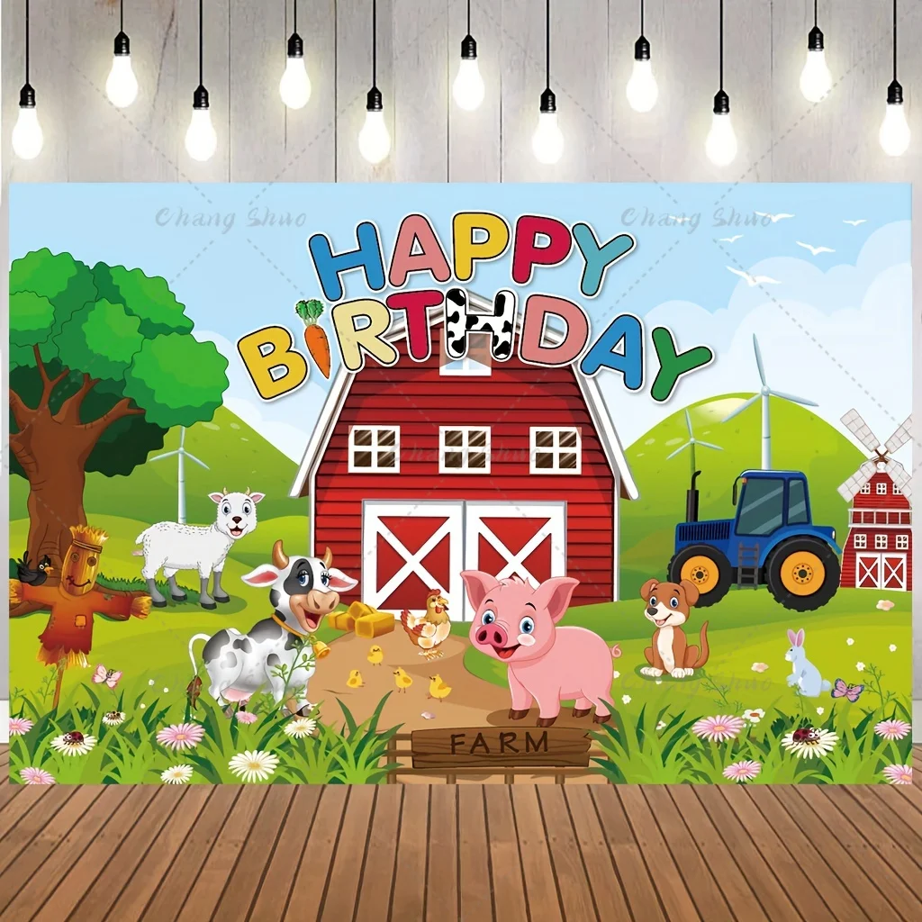 

Cartoon Farm Animals Newborn Photography Backdrop Wooden House Flowers Baby Shower Birthday Party Decor Background Photo Studio