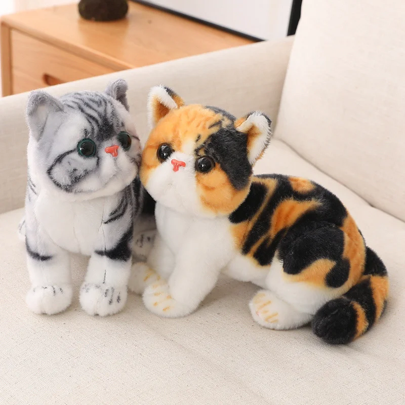 ZU 26cm Lifelike Pets Exotic Shorthair Kitten Plush Toy Soft Calico Cat Stuffed Animal Cute Home Sofa Decor Christmas Gift