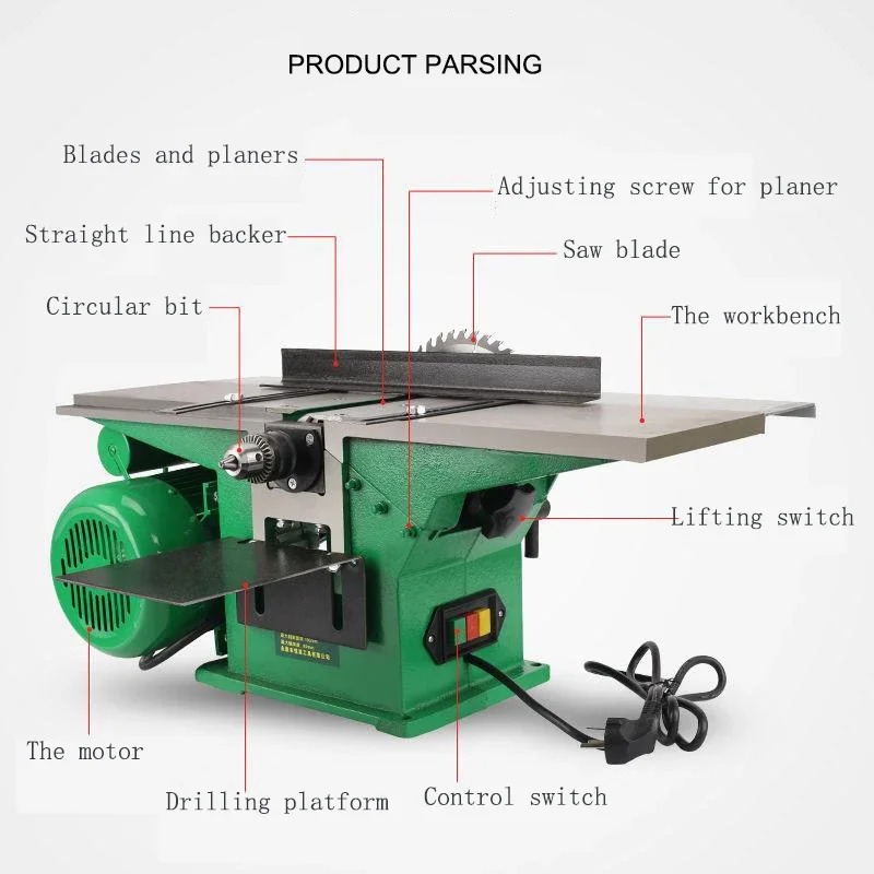 Small workbench woodworking sawing machine drilling machine planer three in one woodworking multi purpose machine tool