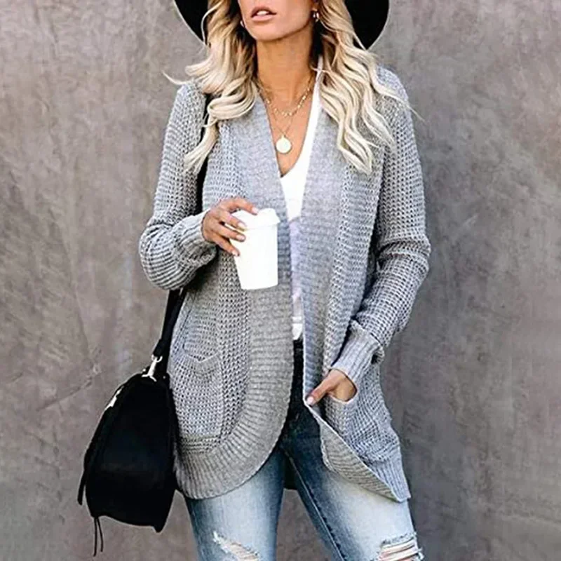 

LIBIELIY 2022 Autumn/Winter New Women's Cardigan Amazon Women's Clothing European American Arc Shape Placket Large Pocket Sweate
