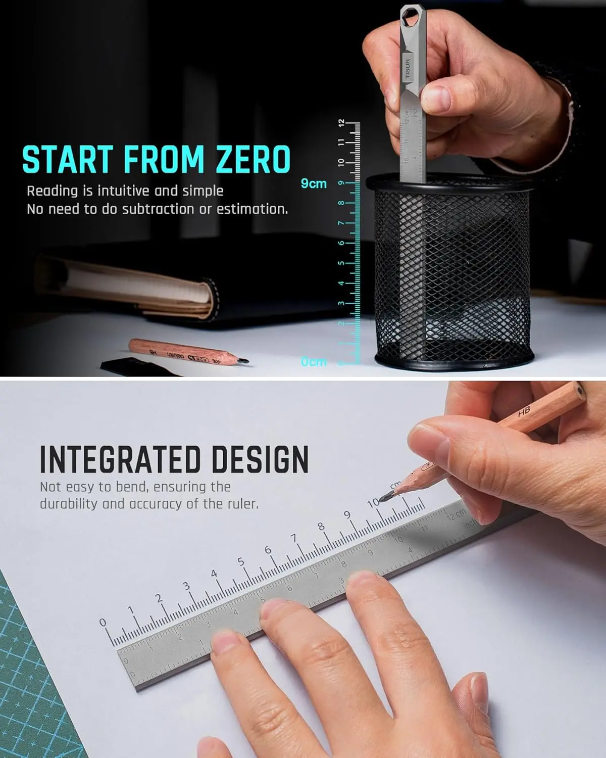 Titanium Straight Edge Ruler in Both CM & INCH12cm Scale Metal Ruler, Measuring Ruler Tool for Quilting Sewing Drafting