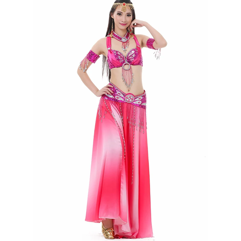 Adult Belly Dance Performance Costumes Color Changing Skirt Suit Oriental Dance Performance Clothing Bra Belt Skirt 3pcs Set