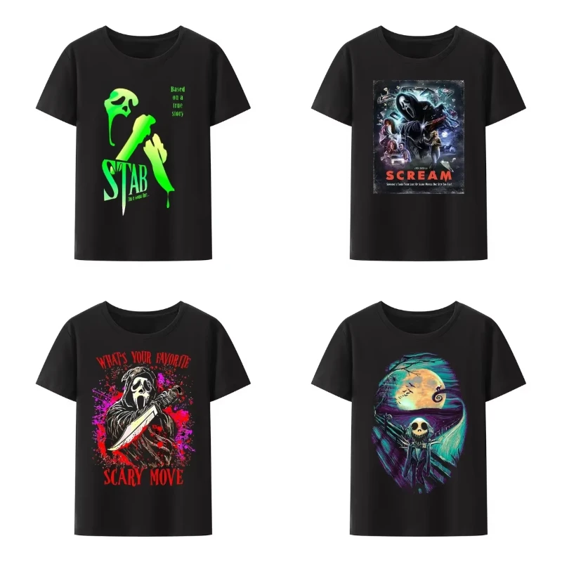 دعونا نشاهدة أفلام الرعب، رعب الصراخ، الجدة، الرسومات الممتعة، قمصان الموضة، القمصان، قمم القوطية الشهيرة للرجال والنساء #1