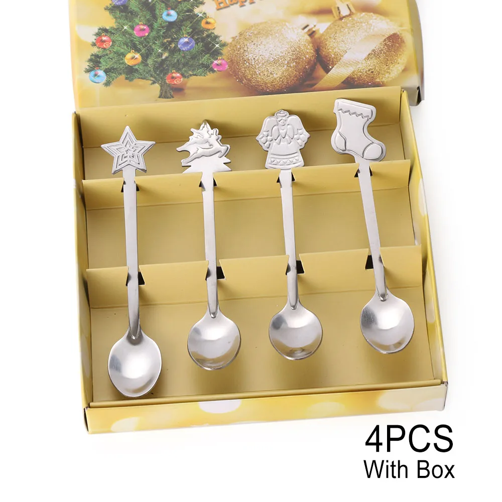 4Pcs Christmas Stainless Steel Coffee Tea Mixing Spoons Dessert Snacks Tableware ballons decoration birthday