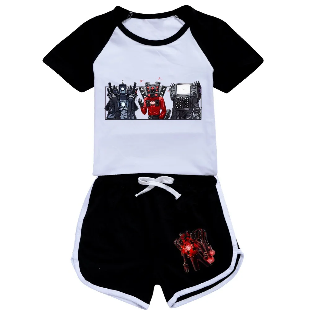 Horrible Game Skibidi Toilet Clothes Kids Summer Outfits Baby Boys Cartoon Speakerman T Shirt + Shorts 2pcs Set Girls Sportsuits