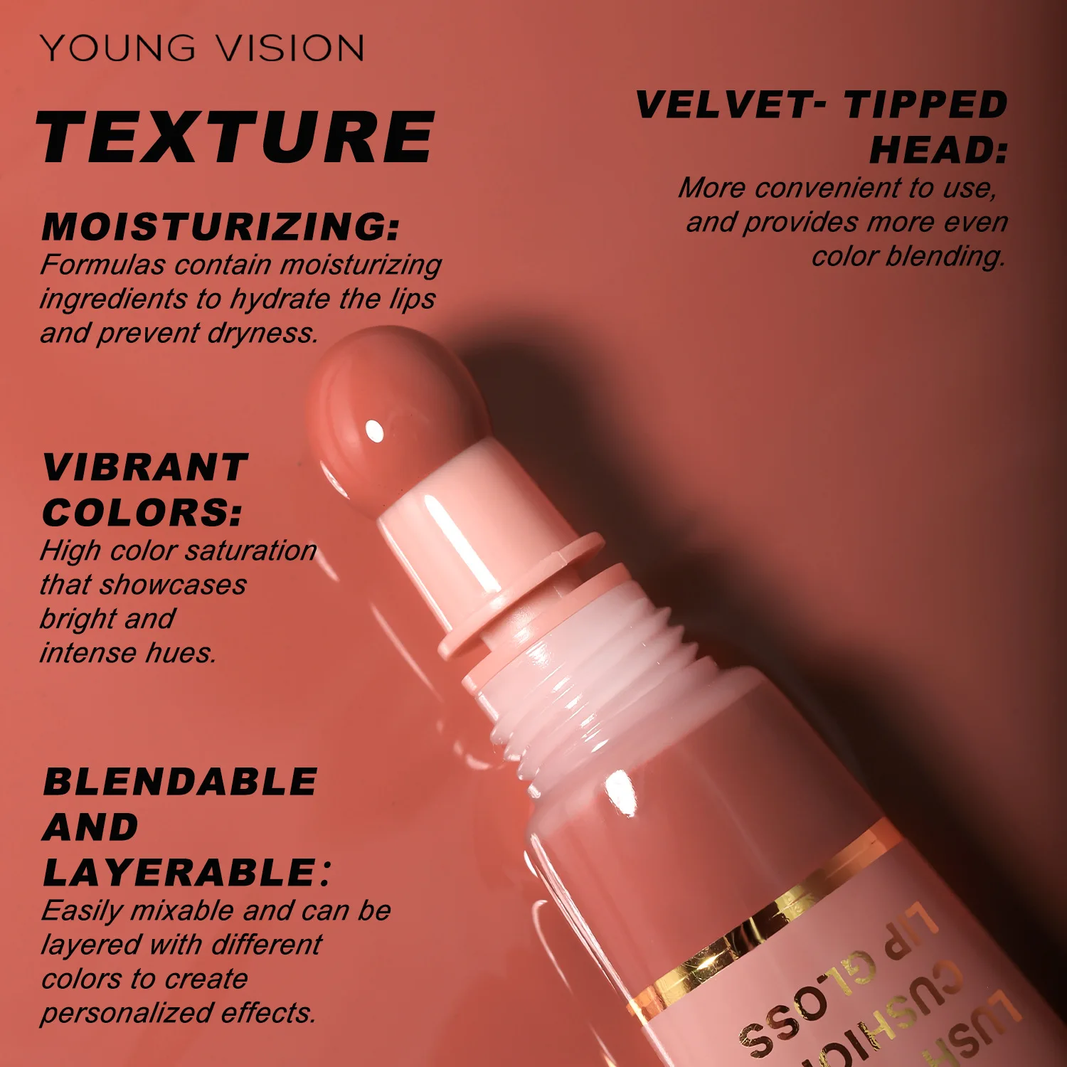 YOUNG VISION Liquid Glossy Lip Gloss, Plush Brush Head Squeeze Lip Gloss Lip Glaze Liquid Blush