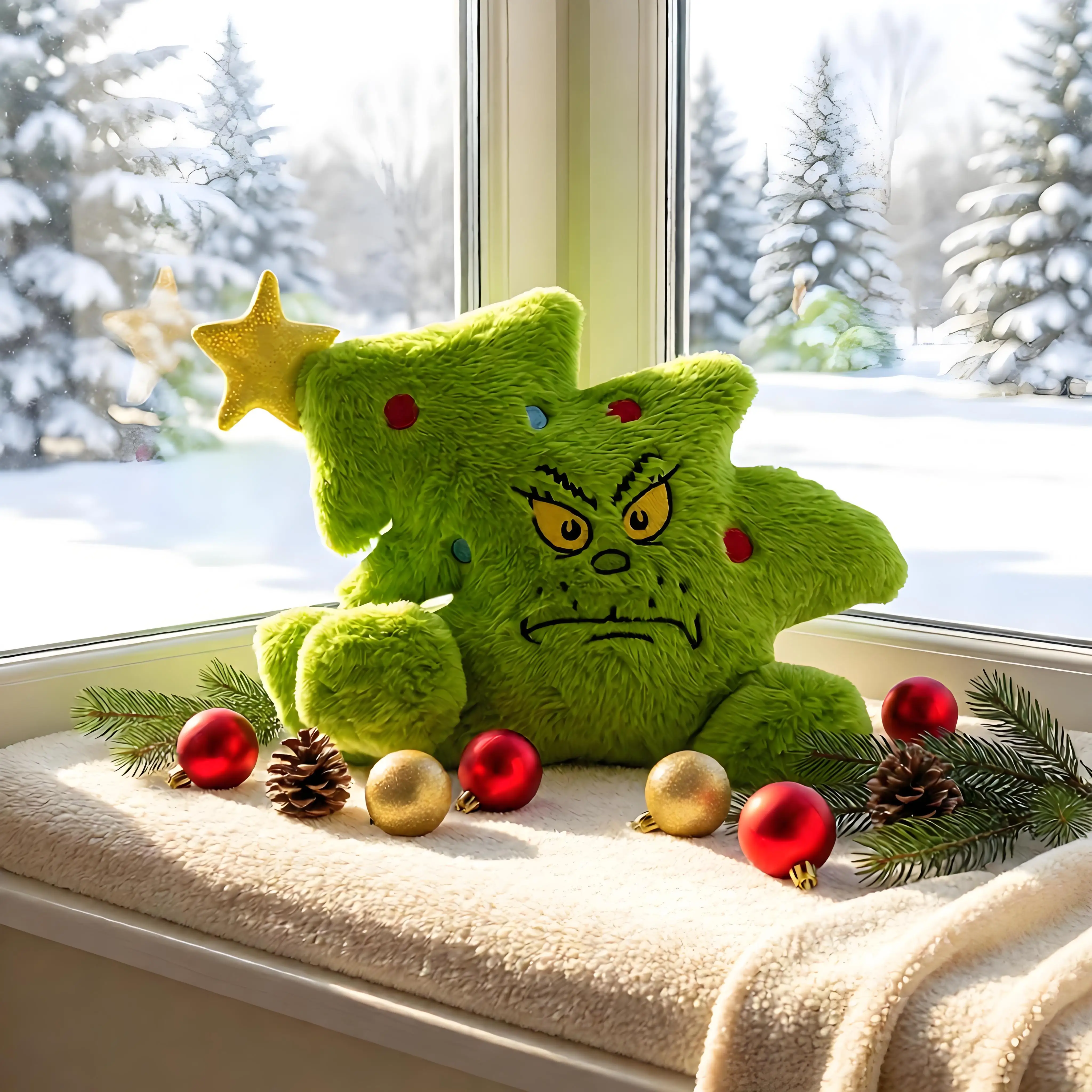 Halloween Plush Pillow Cover Sofa Cushion Cover Autumn Winter Home Throw Pillowcase Also For Christmas Green Monster Cushion Gif