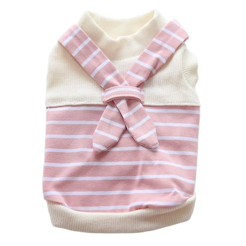 الكلاب والقطط فستان/تي شيرت مخطط وشاح تصميم الحيوانات الأليفة جرو قميص الربيع/ملابس الصيف الزي