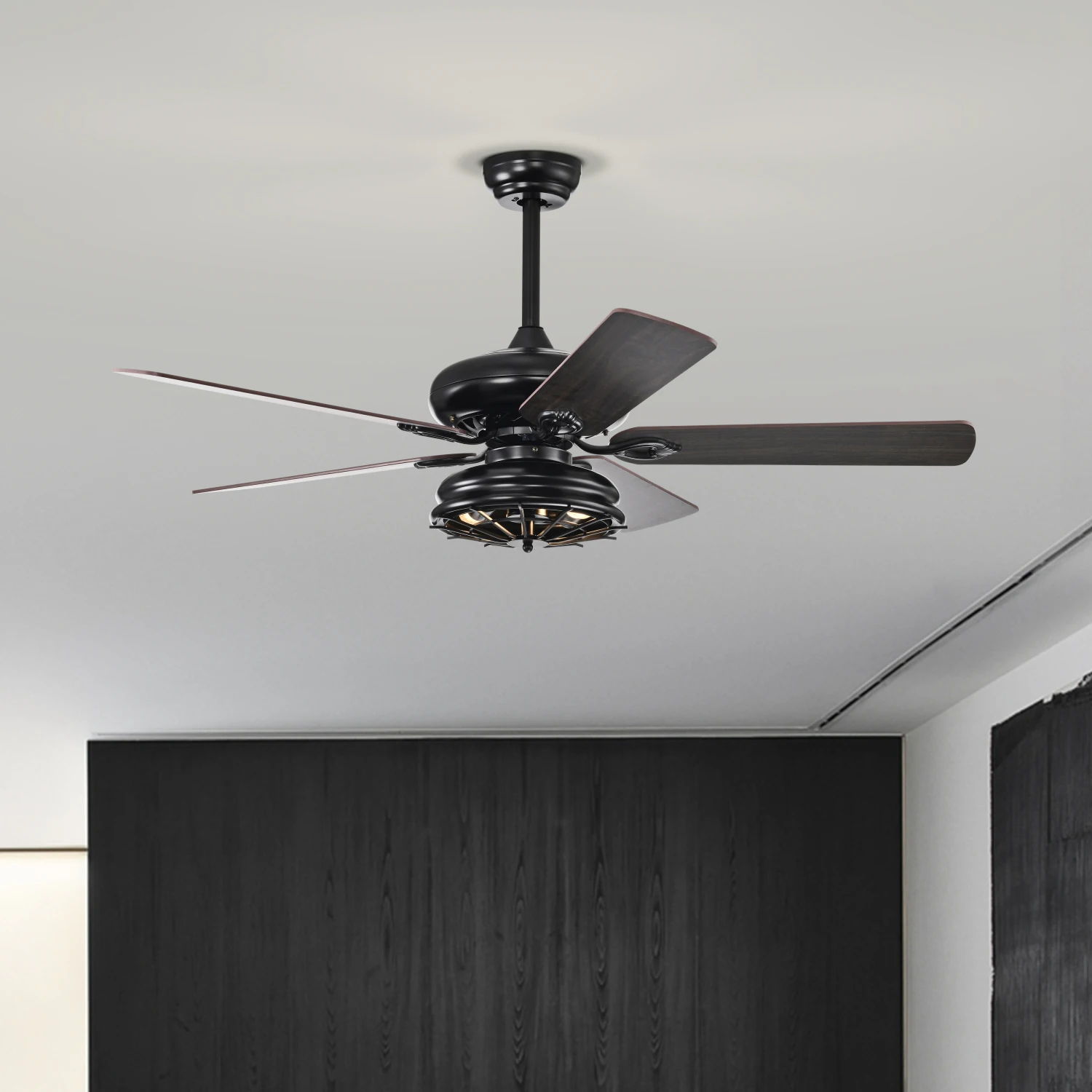 52'' Farmhouse Ceiling Fan Dual Finish Blades Industrial Fandelier for Living room Bedroom Patio --Matte Black