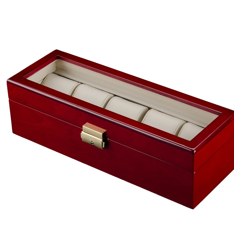 Retro Red Wooden Watch Display Case Jewelry Collection Storage Durable Packaging Holder Watch Organizer Box Casket