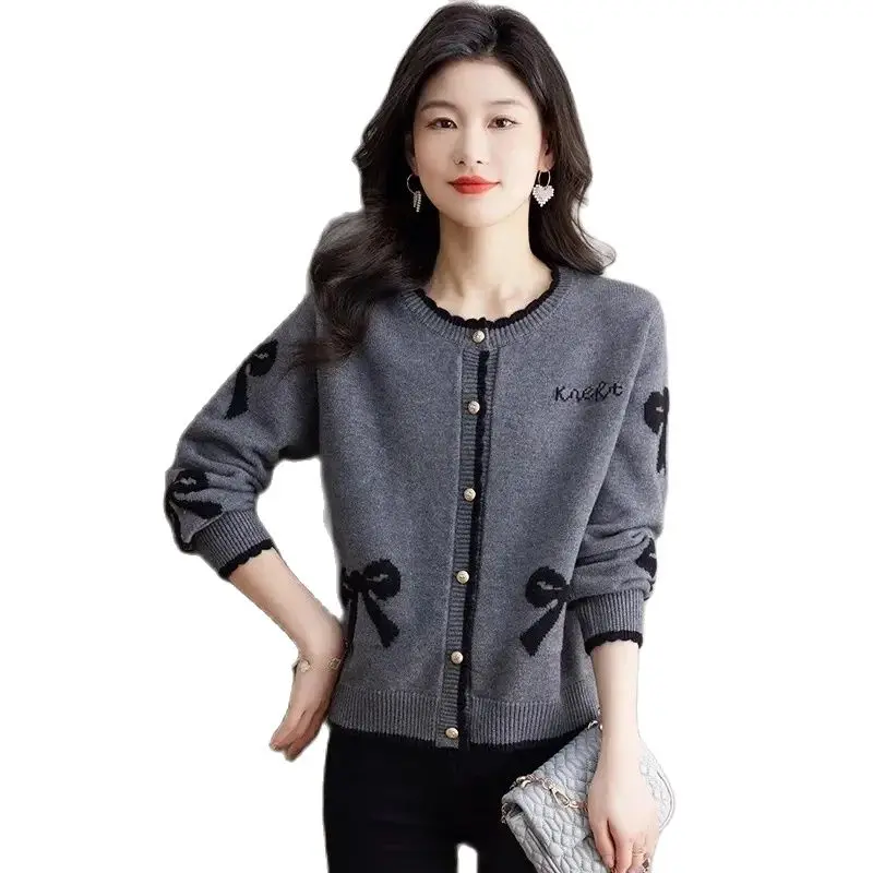 2025 Spring Autumn New Red Knitted Coat Women\'s Cardigan Short Small Shawl Loose Round Neck Knit Cardigan Sweater Women\'s Coat