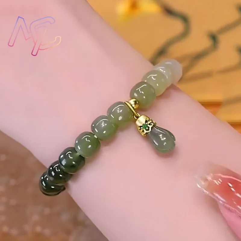 Natural Hetian Jade Flower Bracelet 18K Gold Plating Agate Tourmaline Exquisite Sexy Young Girls Real Jewelry Fashion Gift