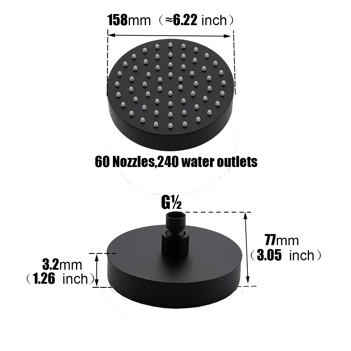 Rain Shower Head Bathroom Solid Stainless Steel High Pressure Small Matte Black  Wall Mounted Adjustable Bath Top Spray Shower.