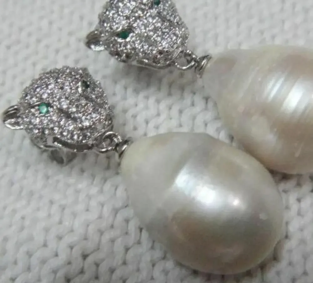 

PAIR ABOUT 18.239x14x12MM ENORMOUS WHITE KASUMI FW BAROQUE PEARL EARRING 925 silver