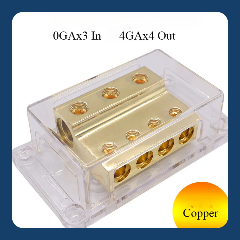 Car Audio Modified Professional Busbar, OGA 4GA Negative Electrode Ground Junction Box, Pure Copper 3in 4out Ground Wire  Box