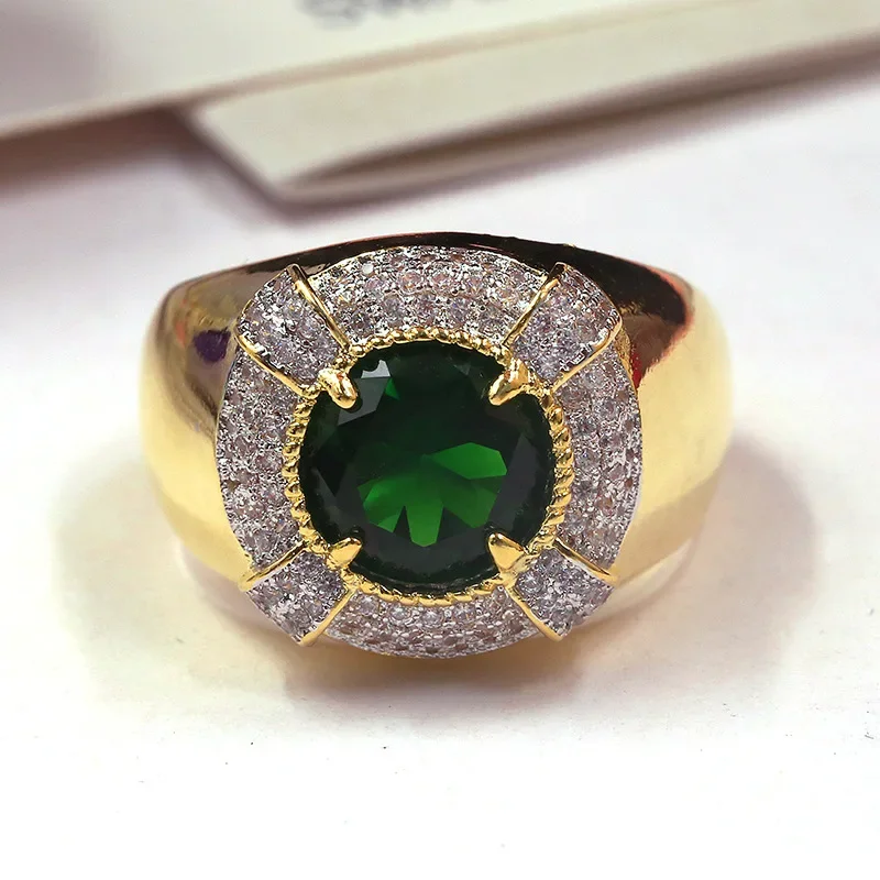 Exquisitely 18KRGP Golden Plated Ring 1.28 Ct Green Russian Nano Stone Vintage Engagement Rings for Men Women Fashion Jewelry