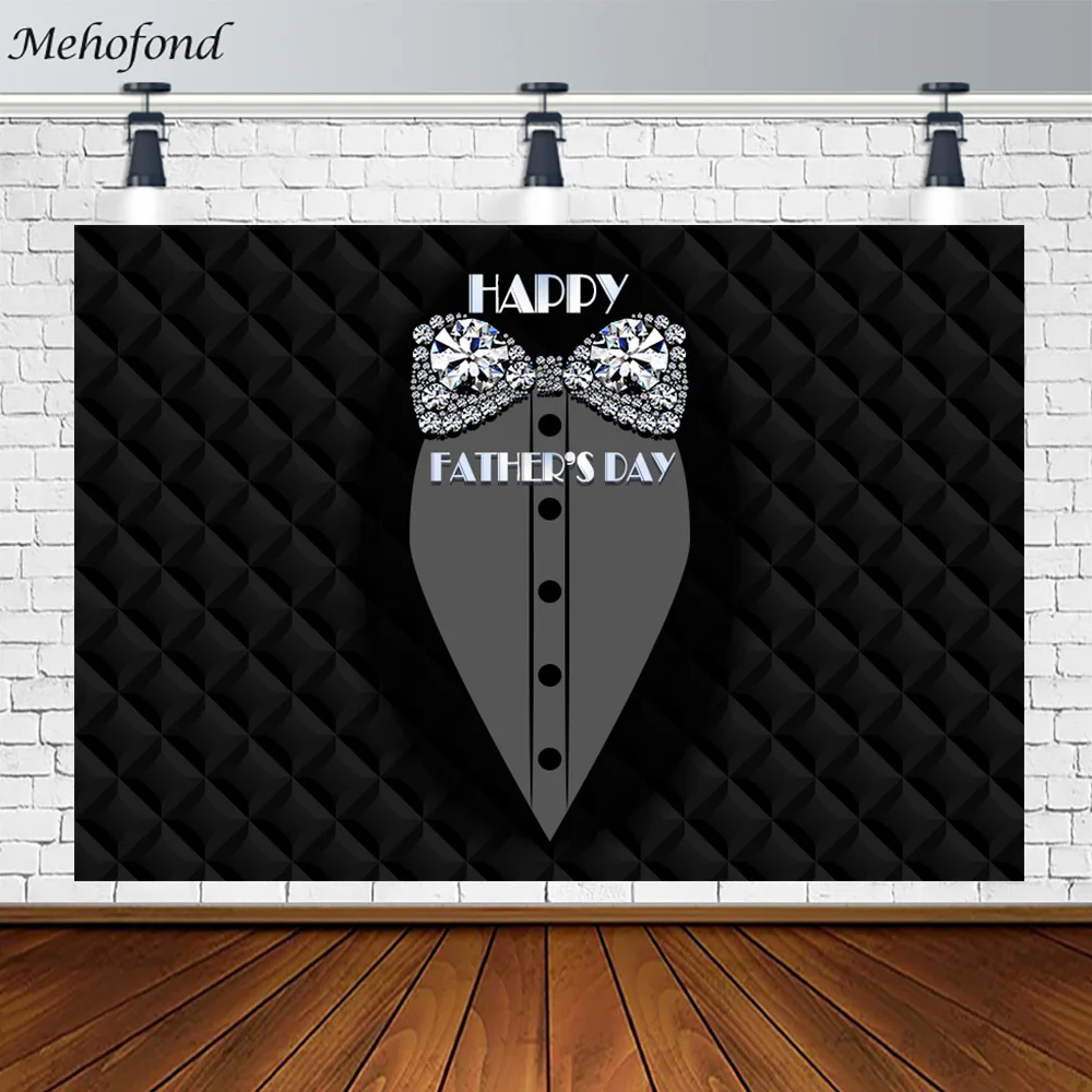 Mehofond Father’s Day Backdrop Gentleman Tuxedo Black and White Suit and Tie Bow Dinner Photography Background Photo Props