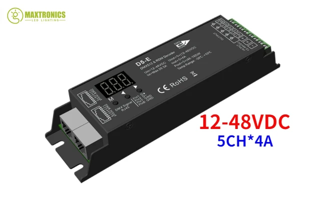 DC12-36V/48V D4-E D4-P 4 Channel PWM DMX Decoder D5-E D5-P 5CH DMX512 Controller Digital Display XLR3 RJ45 For RGB RGB +CCT Tape