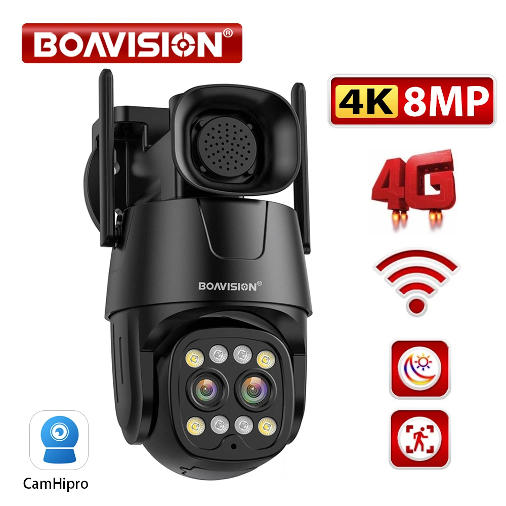 

IP Camera Wifi/4G Sim Card PTZ HD 4MP 8MP Dual Lens 2.8mm-8mm Outdoor AI Human Tracking Color Night Vision Audio Security Camera