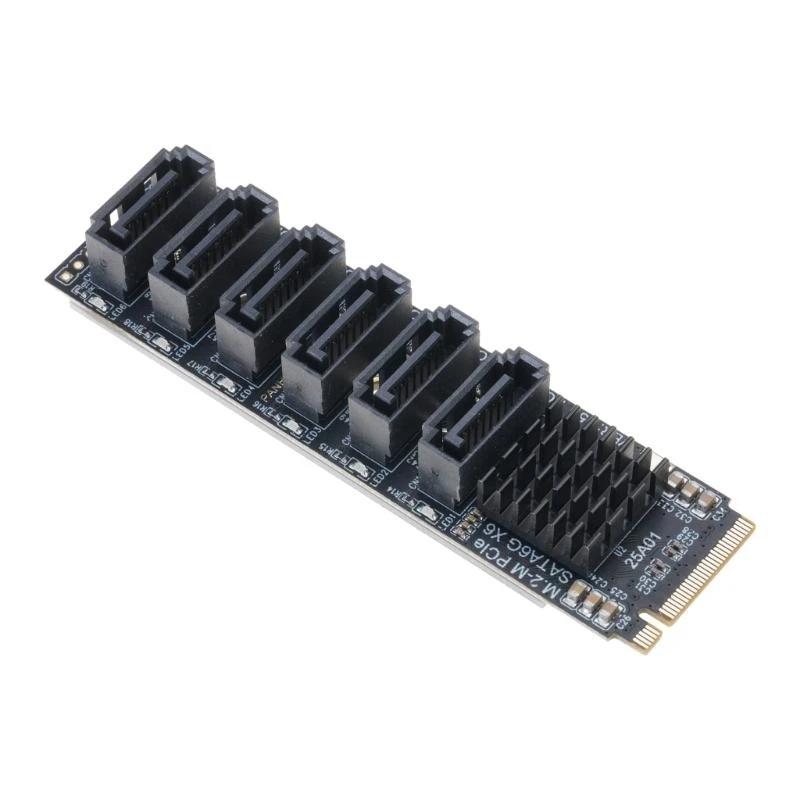 PH516 M2 NVME в Sata 3.0 6-портовый адаптер-конвертер ASM1166 Чип с радиатором из алюминиевого сплава для расширения SSD Sata
