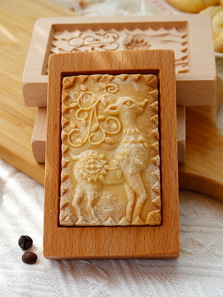 Moules à biscuits en bois pour noël, moules à biscuits en relief gravés en 3D, arbre de noël flocon de neige père noël pain d'épices