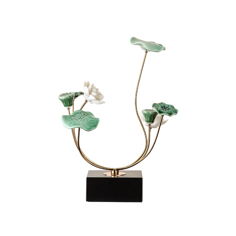 

New Chinese light luxury ceramic lotus leaf ornament, high-end creative home living room decoration crafts