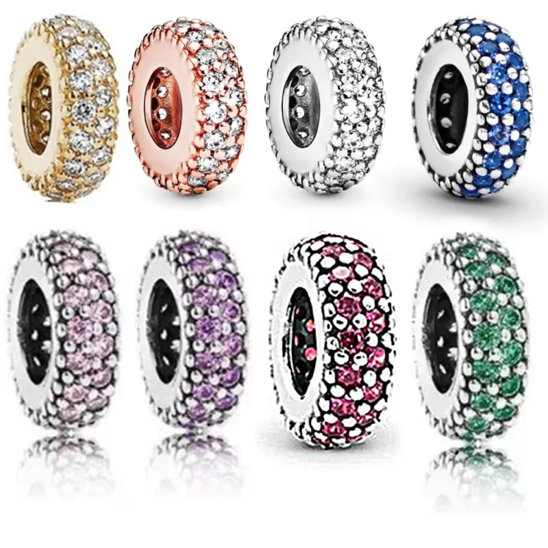 Spacer Series Bead Gold Blue Pink Green Purple Clear Sparkle Fit Original 925 Sterling Silver Charm Pandora Bracelet DIY Jewelry