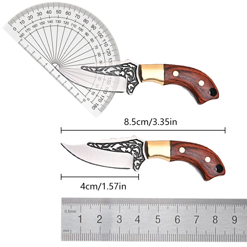 New Mini Kitchen Knife Outdoor Pocket Knife Keychain Portable Unboxing Knife Colored Solid Wood Handle Knife With Leather Case