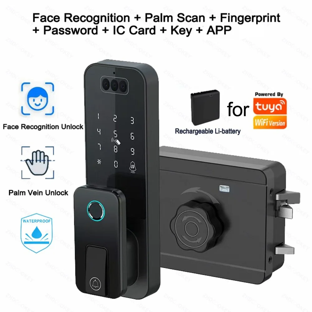 1 Set Smart Door Lock 3D Face Recognition Door Lock For-Tuya WiFI Waterproof Outdoor Gate Fingerprint Locks Access-Control Kits