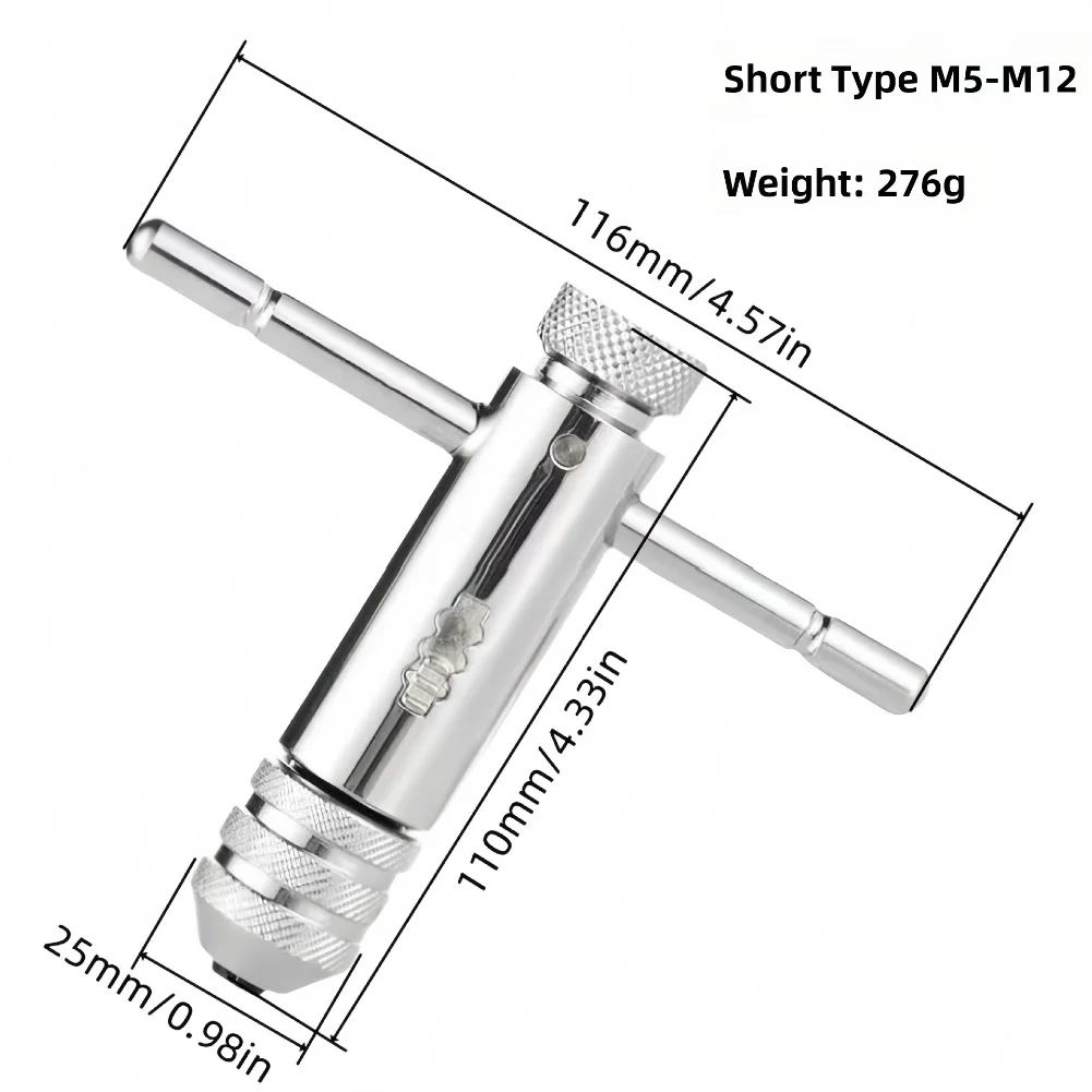 Extended Ratcheting Tap Wrench M5-M12 For DIY Threading Tasks Reversible T Shaped Handle Manual Screw Thread Cutter Tool Alloy