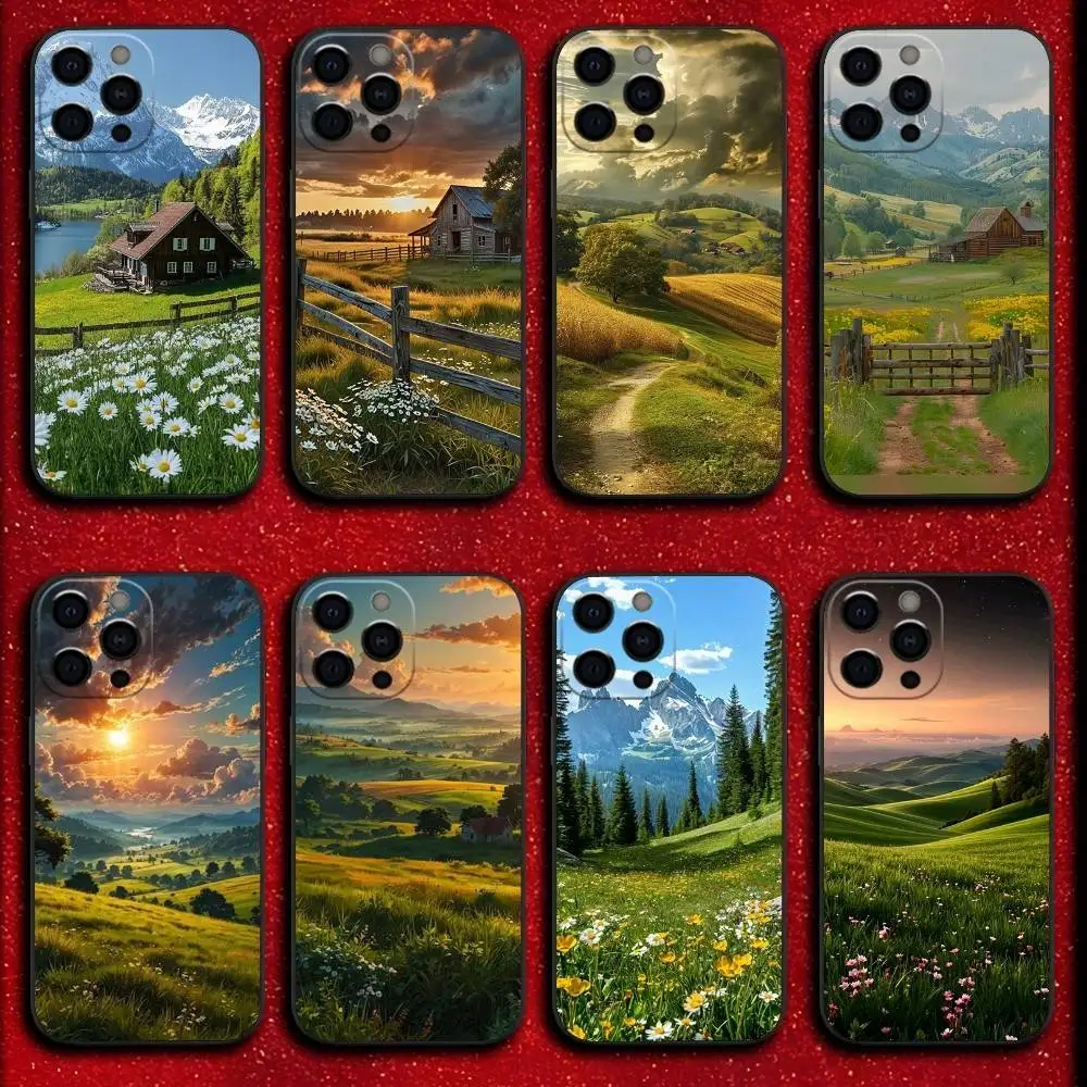 

Rural Scenery Phone Case For iPhone 16,15,14,13,12,11,Pro,XS,Max,XR,Plus,E,Mini Shockproof Black Cover