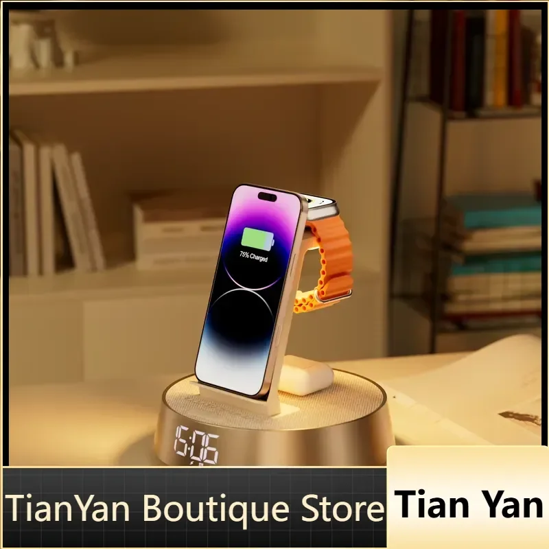 EE1 for  6 in 1 Wireless Charging Station Night Light Portable Speaker Alarm Clock FM Radio Digital Products