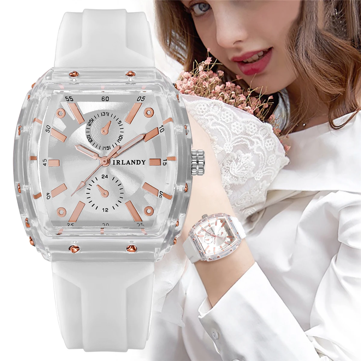 Reloj de cuarzo con banda de silicona a la moda para Mujer, relojes de pulsera analógicos informales para Mujer, Reloj para Mujer (sin caja)