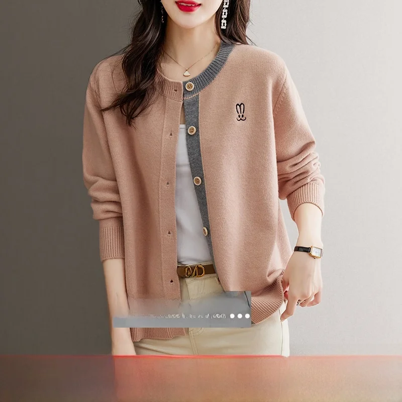 Outlets Women's Knitted Sweater Cardigan Outerwear Loose Fit Wool Camere Long Sve Low round Ne Button up Spring Faion