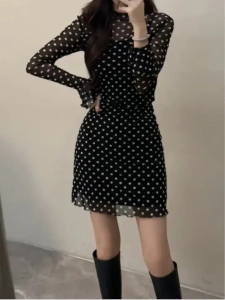

Dresses For Women Polka Dots Vestidos Long Sleeved Dress Party Sexy Casual Vacation Elegant Slim Temperament Trendy Simple Style