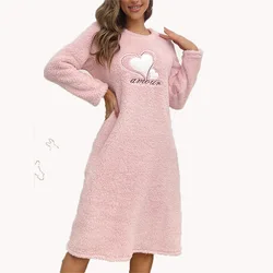 Women Flannel Velvet Nightdress Autumn Winter Thicken Warm Nightgown Heart Sleepwear Comfortable Female Causal Home Clothes