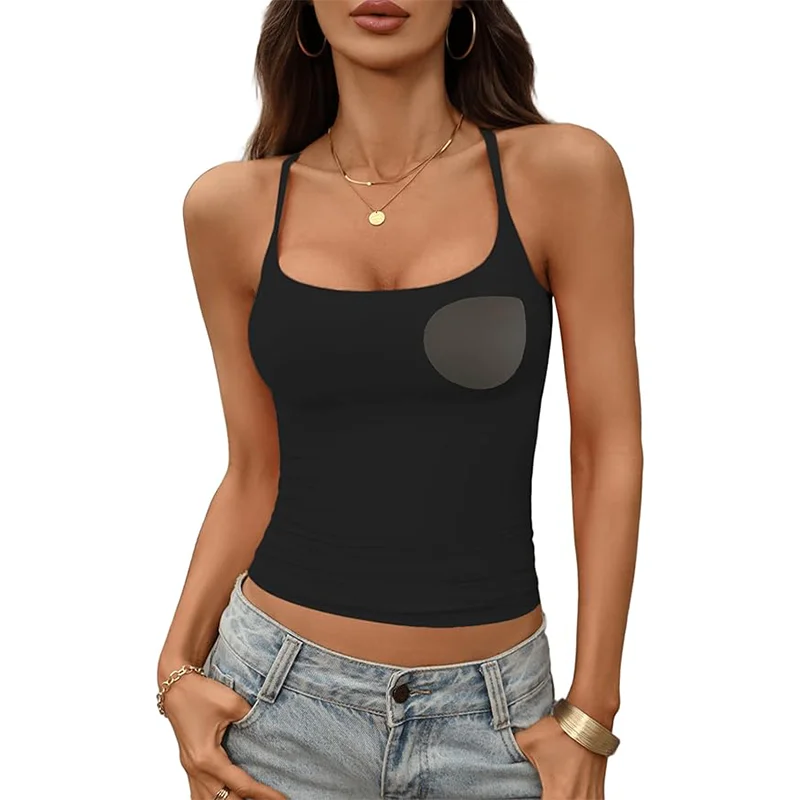 Womens Padded Cami Tank Tops Double Lined Spaghetti Strap Camisole Built in Bra Slim Fitted Basic Summer Top