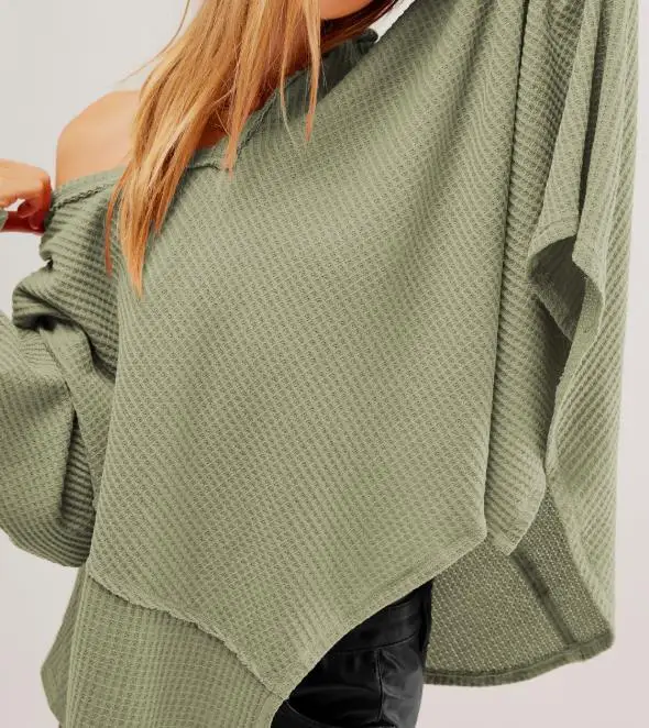 

Trendy Brand Casual Off-Shoulder V-Neck Long Sleeve Sweatshirt Autumn Winter Sports Lazy Style Loose Top for Women