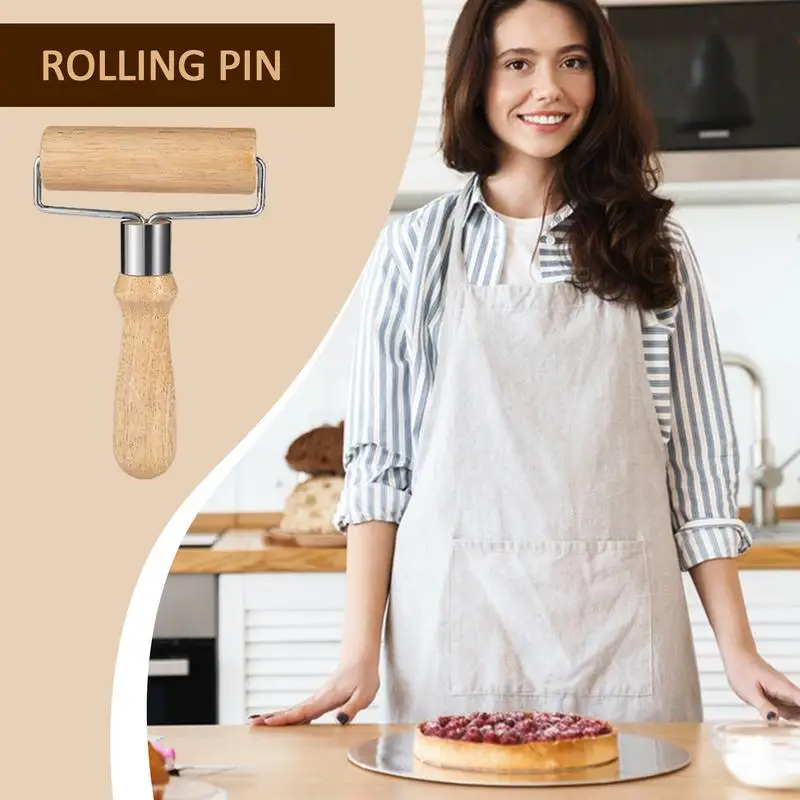 Rolling Pins With Handles Wooden Dough Roller For Baking Dough Pizza Cookies Washable Non Stick Rolling Pins For Home Restaurant