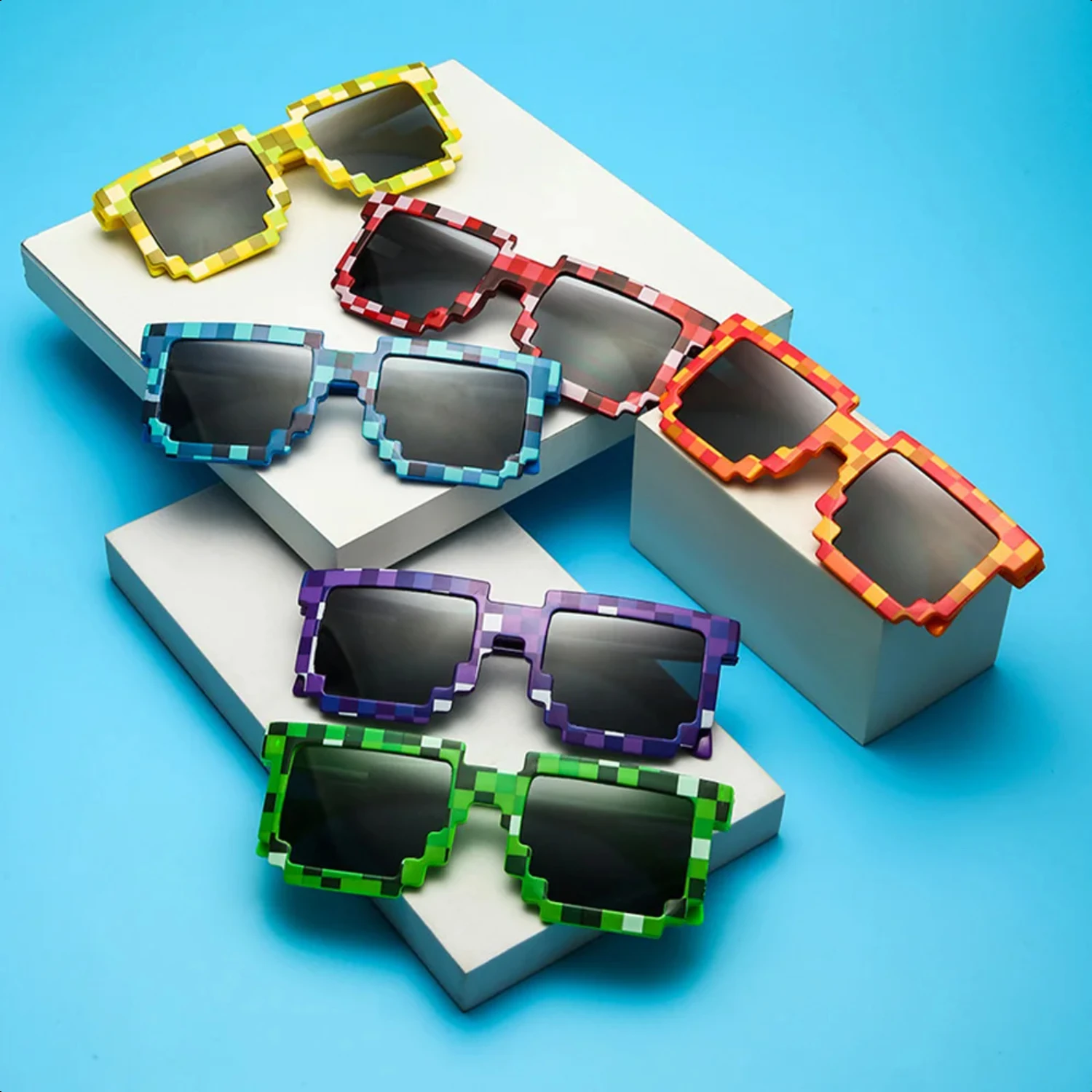 Colorful Pixel Grid Sunglasses 1Pcs Funny Party Eyewear Decoration Unisex Vintage Game Building Block Mosaic Sun Glass