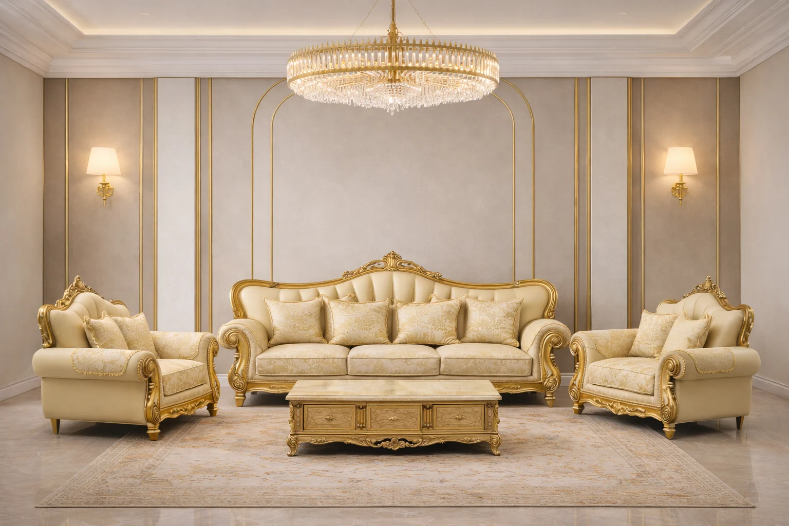 

zn-Luxury Classic Chesterfield Carved European Style Eco-Friendly Durable Upholstered Sofa Set for Living Room！
