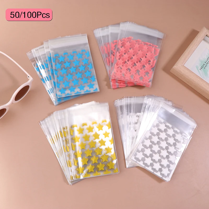 50/100Pcs Ins Style Simple Star Self Sealing Bag Cute Candy Bag Transparent Opp Bag Self-Adhesive Bag Festival Candy Gift Bag