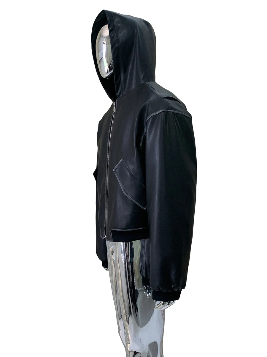 가을 겨울 숏 오버사이즈 따뜻한 두꺼운 디스트레스드 워시드 PU 가죽 재킷 남성용 후드 펑크 스타일 유럽 패션 2025