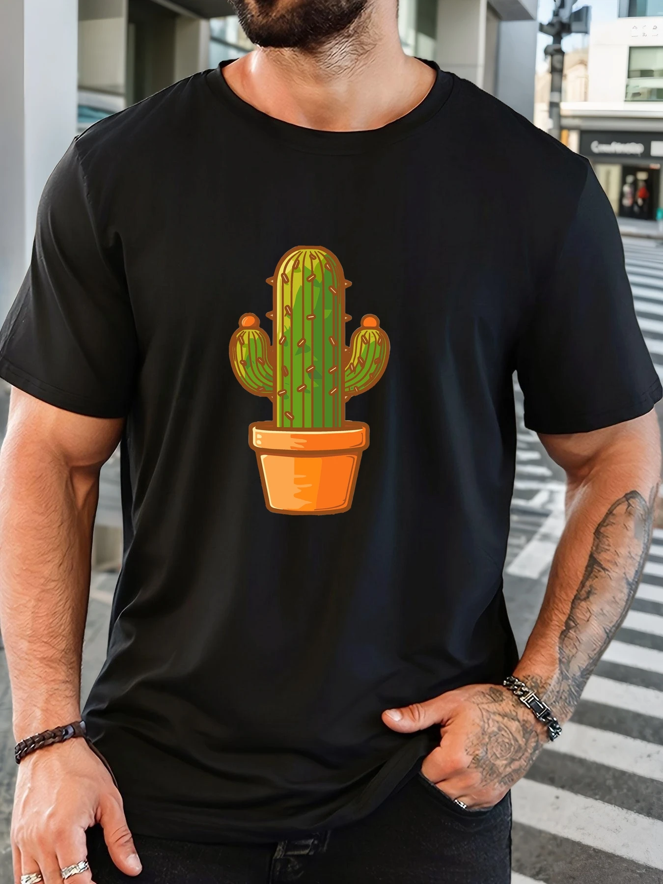 

Men's Cactus Pattern Summer Casual Crew Neck Short T-Shirt