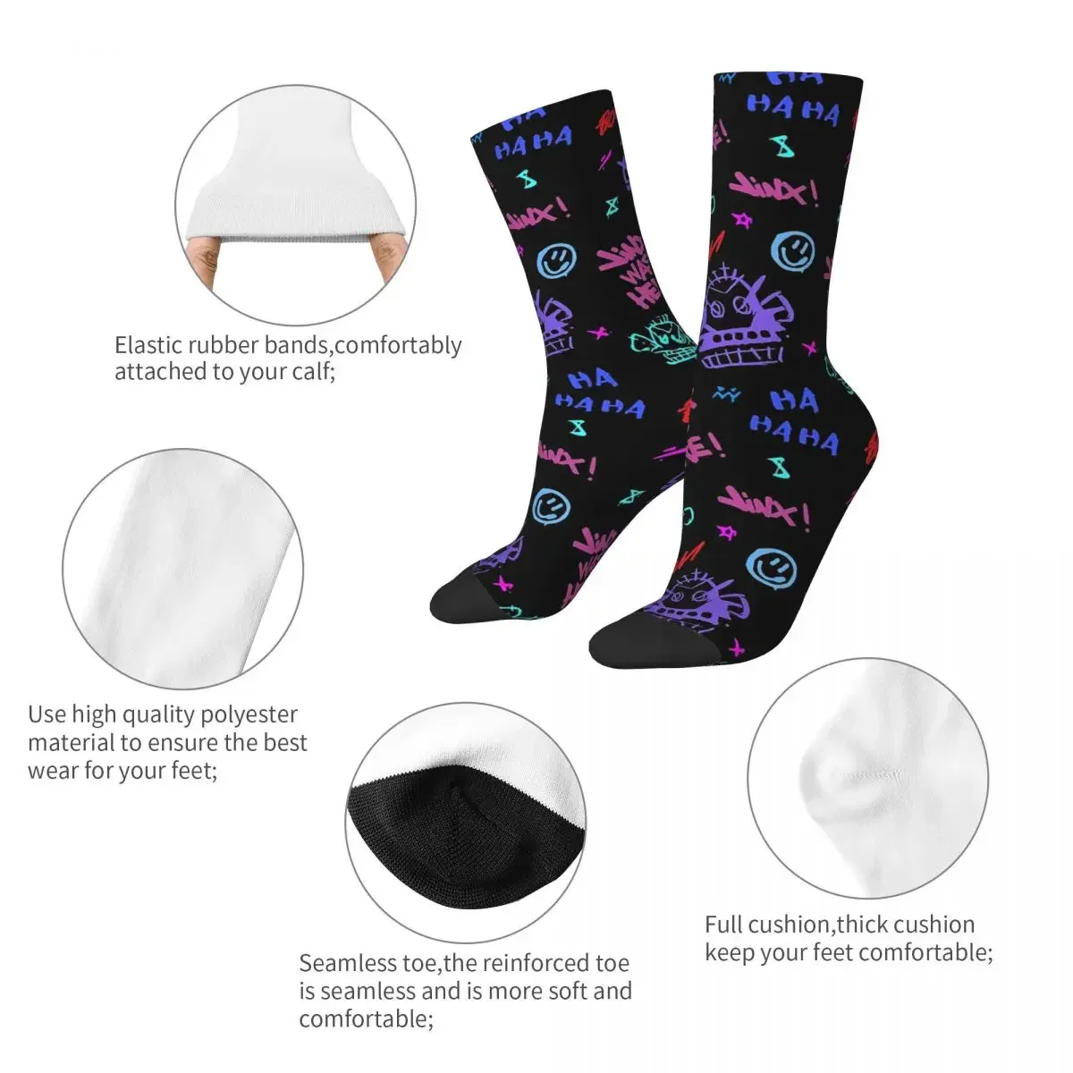 Funny Crazy Sock for Men Monkey Jinx Hip Hop Harajuku Arcane LOL Happy Quality Pattern Printed Boys Crew Sock Novelty Gift