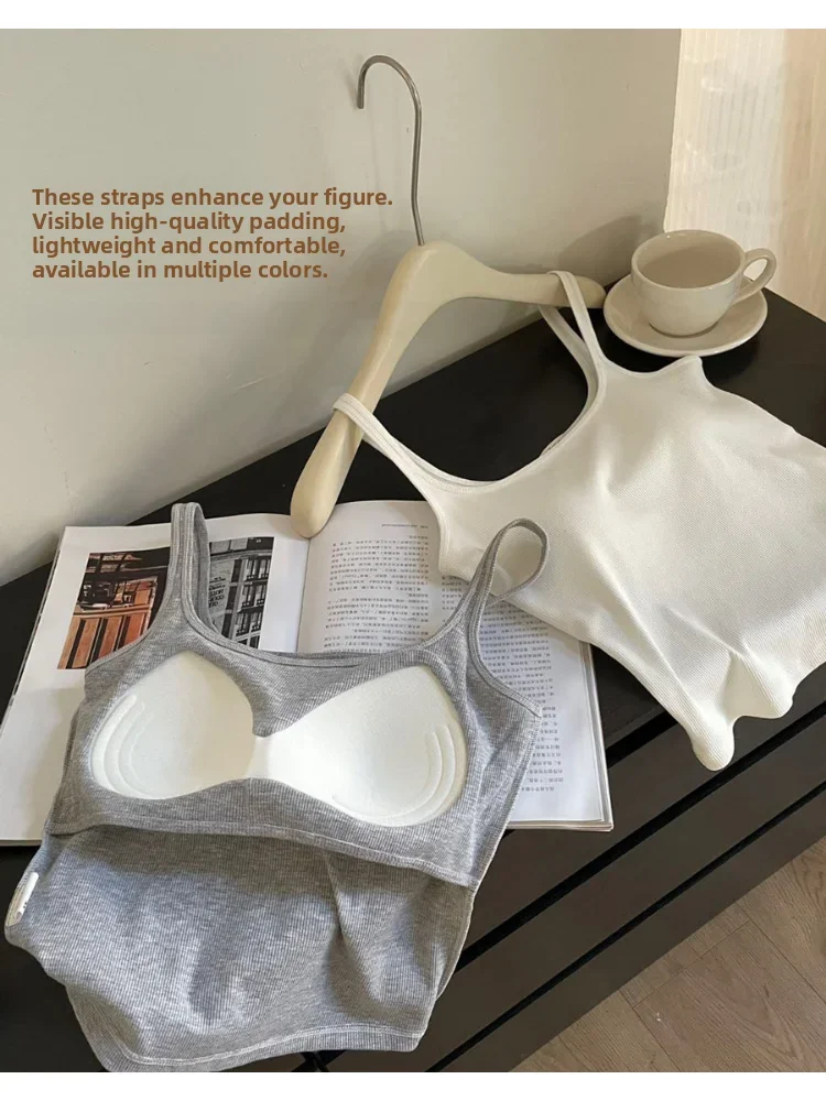 American Style High Elasticity Spicy Girl Tank Top Women's Integrated Chest Pad Cup Summer 2026 Thread Vest Outerwear