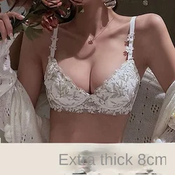 Extra Thick 8cm Bra, Thickened Bra, Sexy Half Cup, Small Chest, Flat Chest, Special Underwear for Women, No Steel Ring, White