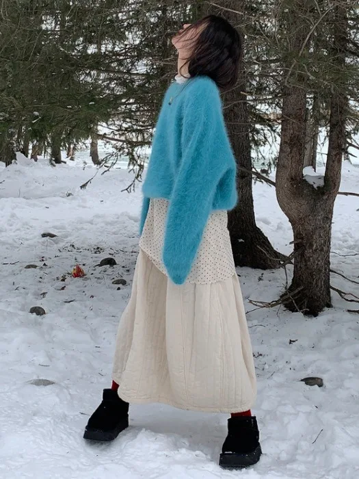 

Faionable plus Size Women's High Waist A-Line Skirt Elastic Waist Midi Skirt Belly Covering Autumn Winter f-length Skirt