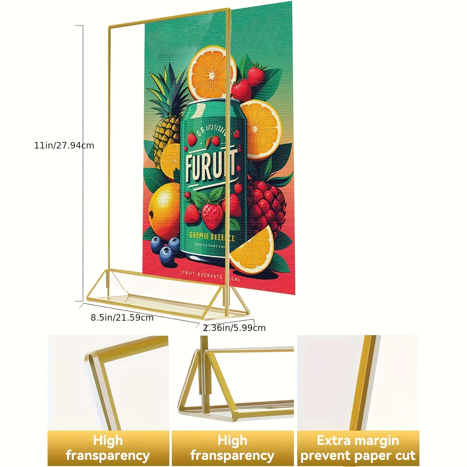 8.5X11Inches Acrylic Sign Holder with Gold Frame Double Sided Table Menu Holder Display for Wedding Table Numbers Office Signs